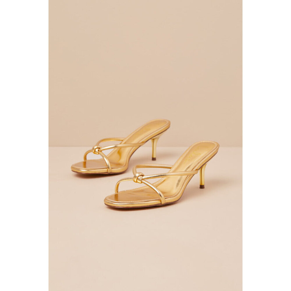 Lulus Victoire Gold Knotted Strappy High Heel Slide Sandals - Size 10